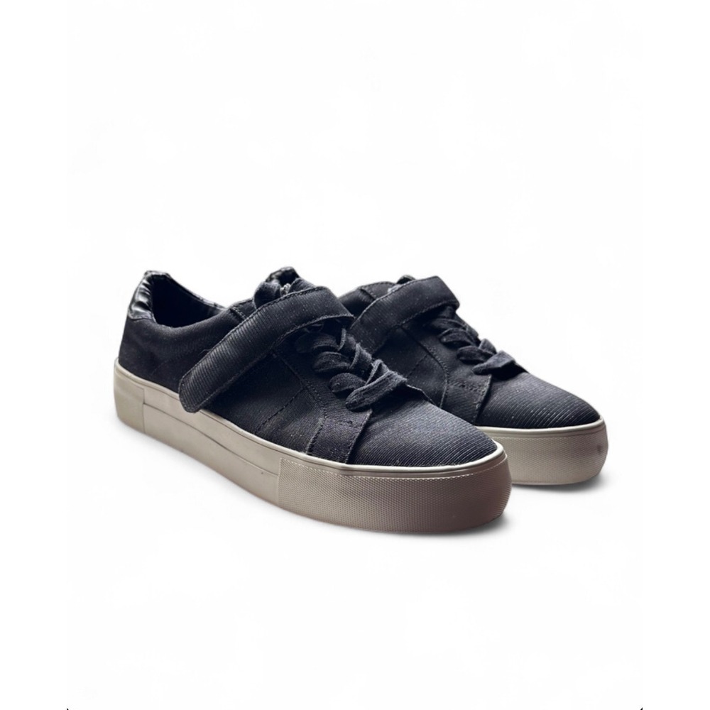 Steve Madden Womens Black Glitter Canvas Platform Sneakers Laces Strap size 8.5
